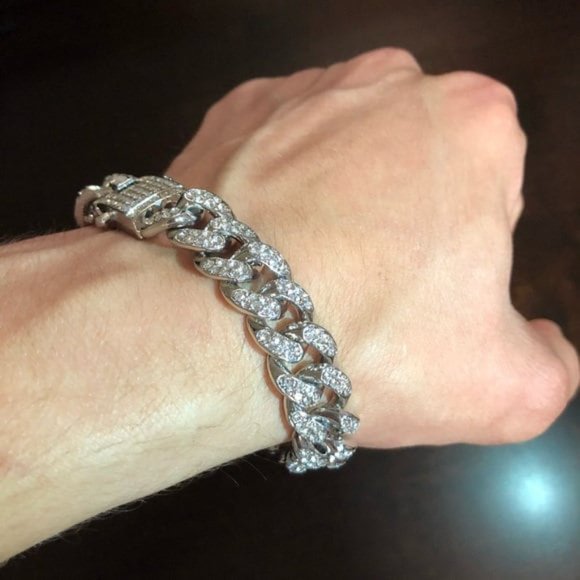 Men’s Miami Cuban Link Diamond Bracelet, Cubic Zirconia Bracelet, CZ Bracelet - Picture 8 of 8